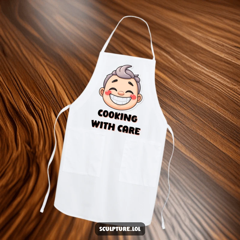Funny happy plaster cast apron with a wide grin, ideal for kitchen protection with a cheerful recovery theme.
