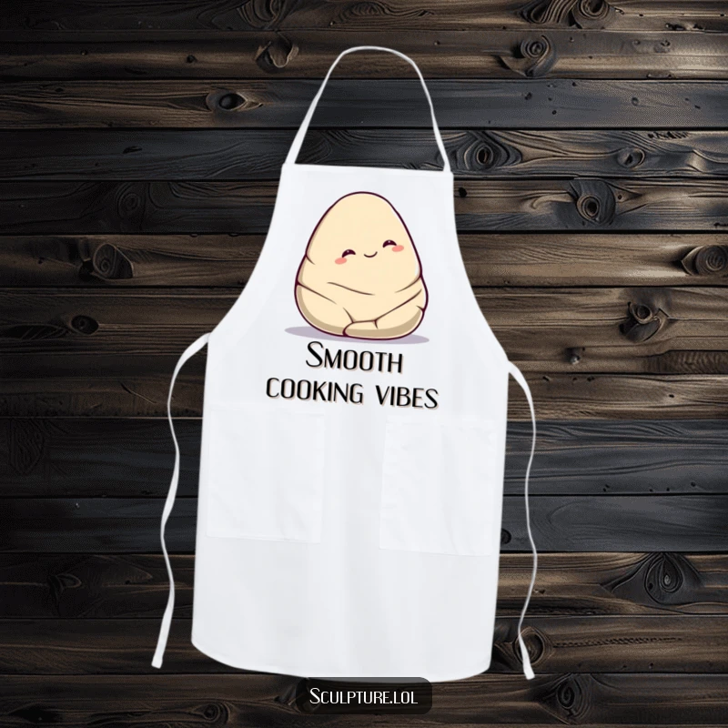 Funny smooth stone apron showing a cute character gently rolling downhill with a contented smile, perfect for chefs who enjoy a smooth process.