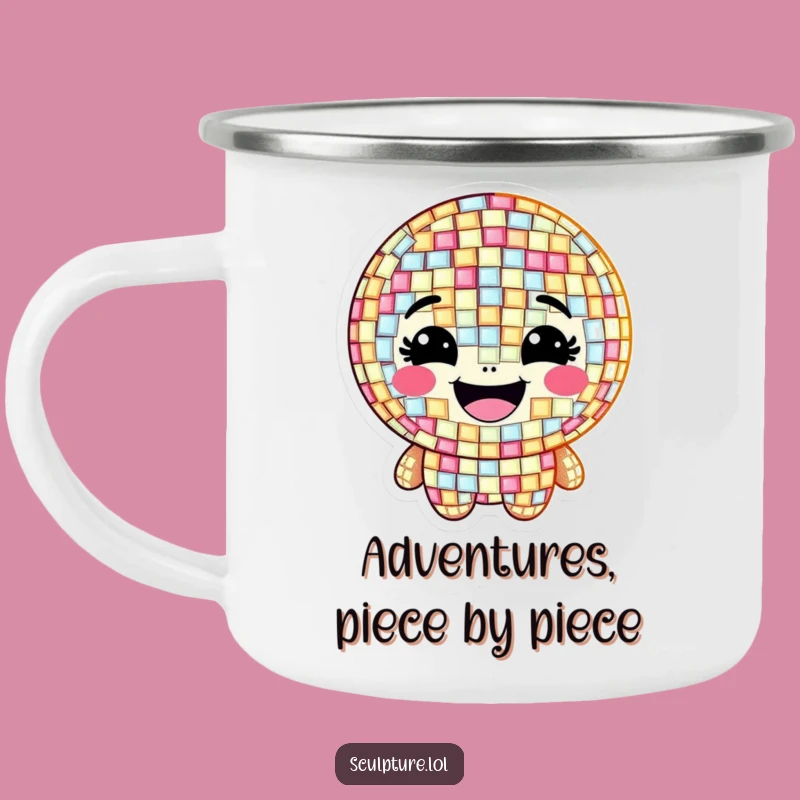 Funny Grinning Mosaic Camping Mug, Sip Artfully Outdoors