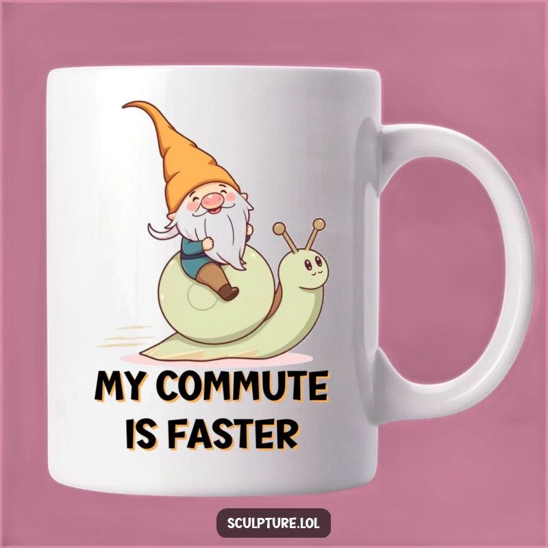 Funny Gnome on Snail Mug: Hilarious Speedy Character Art, Perfect Gift!