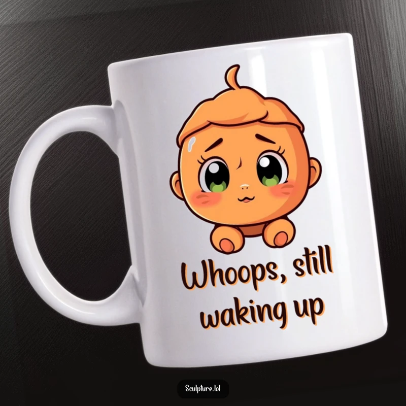 Funny surprised terracotta character mug with a cracked smile and wide-eyed expression, capturing a moment of hilarious shock.