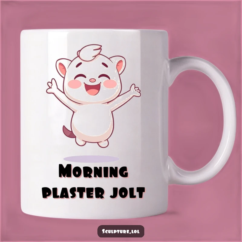 Funny Plaster Cast Mug: Giggling Character's Sideways Jump, Perfect Humorous Gift