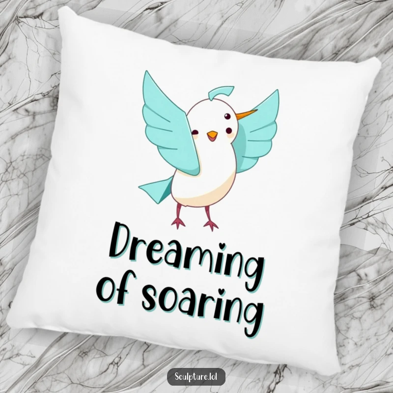 Funny playful origami bird unfolding with joy pillow, offering soft comfort and cheerful artistic charm to any room.