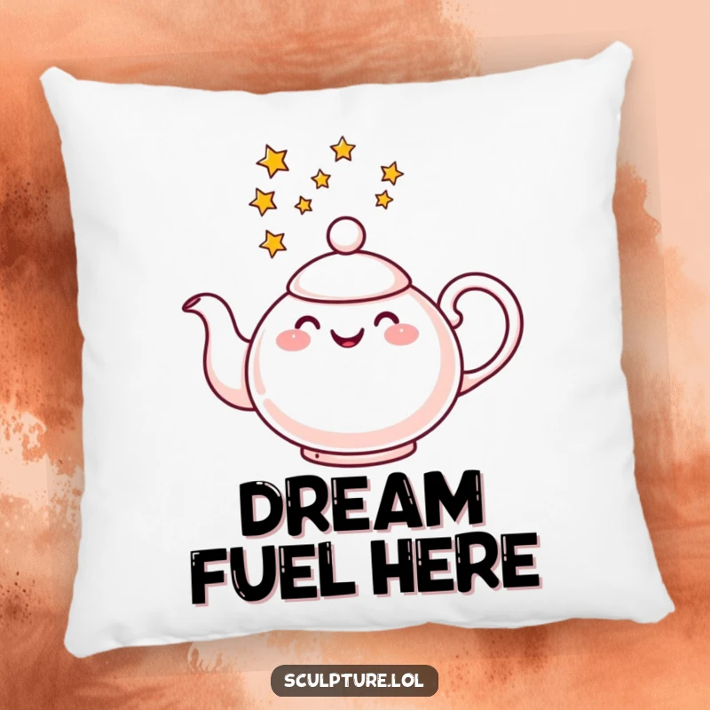 Funny decorative pillow featuring a cheerful teapot pouring a stream of stars, offering comfort and a whimsical touch.