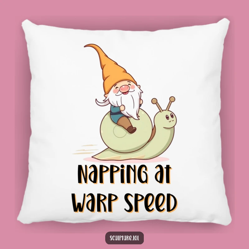 Funny Gnome Snail Pillow: Soft Comfort, Hilarious Character Art Gift!
