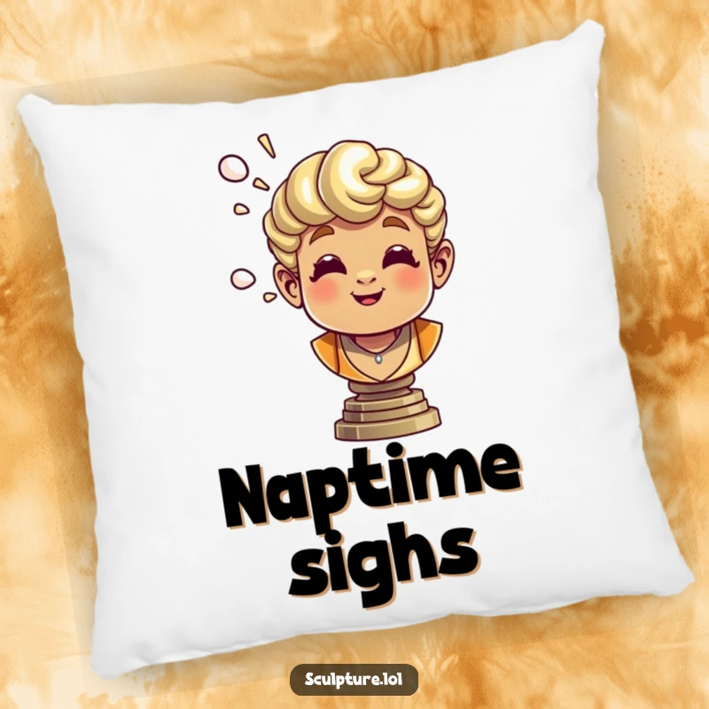 Funny bronze bust pillow with a cheerful sculpture blowing air, ideal for cozy, art-themed spaces.