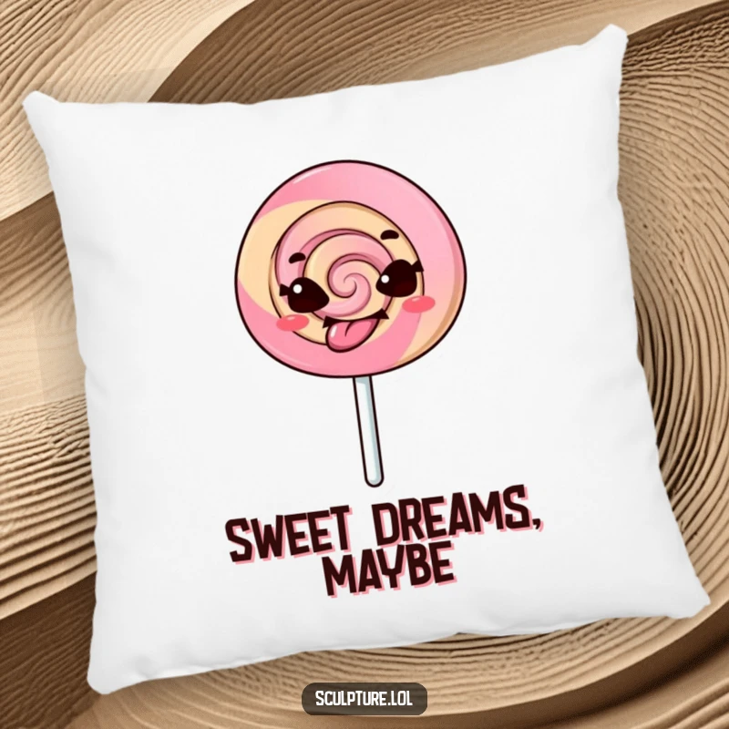 Funny pillow with a mischievous lollipop character sticking its tongue out, offering comfort and a charming dose of sweet, sassy humor.