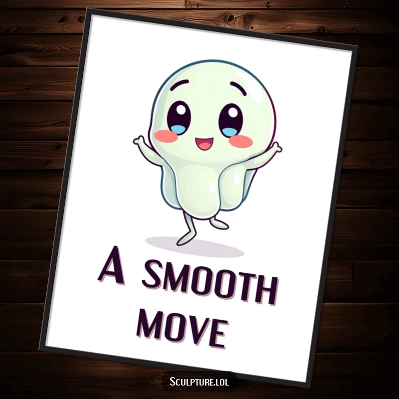 Funny digital art print featuring a wobbling jelly character performing a hilarious jig, bringing animated humor and playful charm to any room.