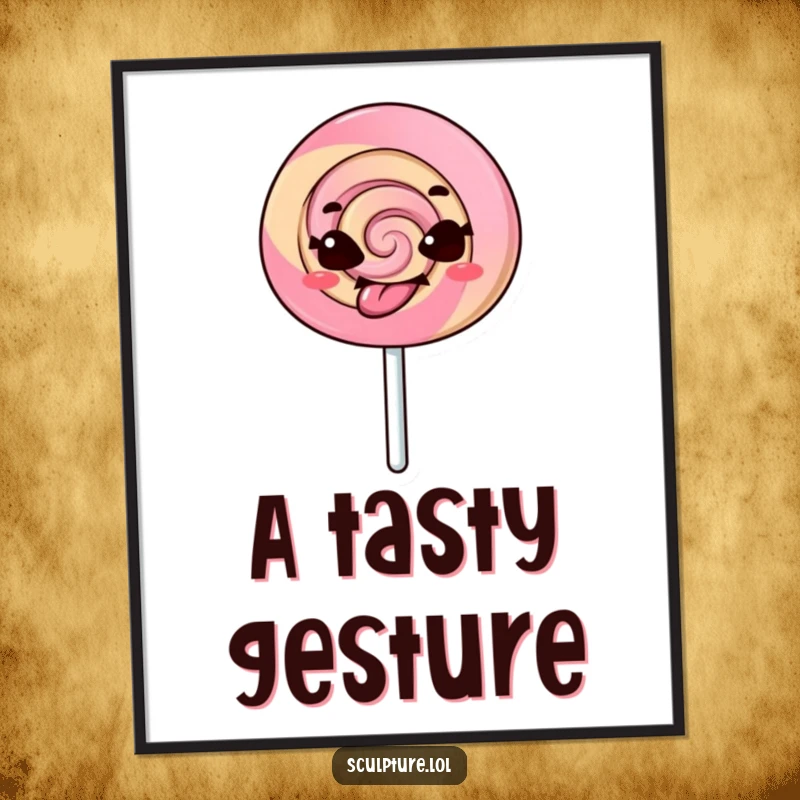 Funny digital art print featuring a mischievous lollipop character comically sticking its tongue out, adding vibrant humor and sassy charm.