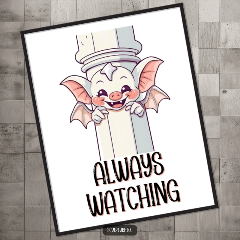 Funny Gargoyle Digital Art Print: A giggling gargoyle humorously plays peek-a-boo, offering instant gothic humor decor.