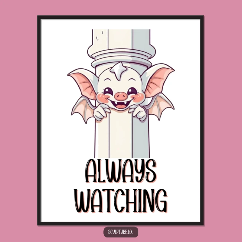 Funny Giggling Gargoyle Peek-a-Boo Digital Art - Instant Gothic Humor Decor