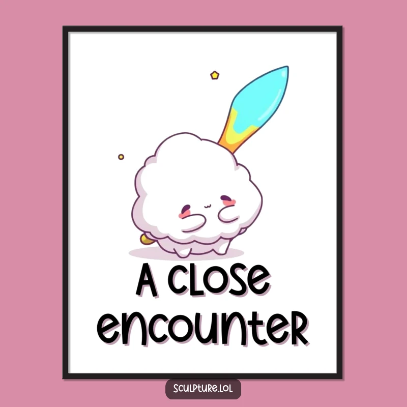 Funny Cloud Hugging Meteor Digital Art - Instant Cosmic Decor Gift!