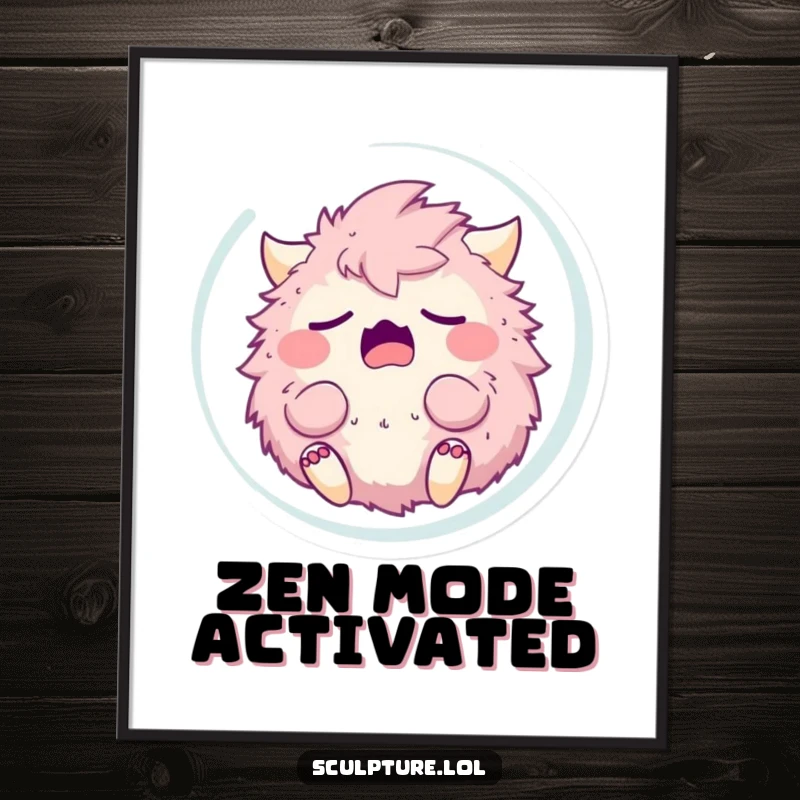 Funny sleepy fluffy monster yawning peacefully inside a bubble, ready to download. Humorous digital art for instant room makeovers.