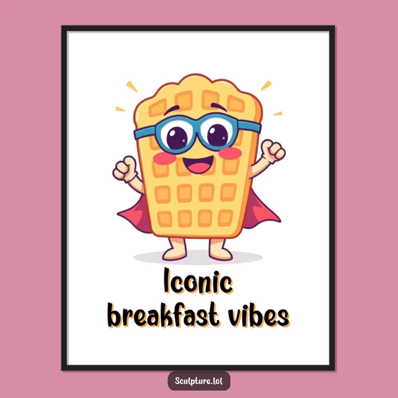 Funny Waffle Superhero Digital Print: Heroic Breakfast Art for Walls, Fantastic Funny Gift!