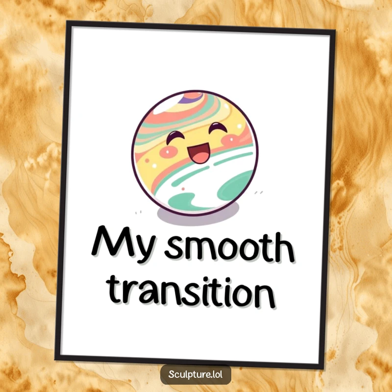 Funny Digital Art Print: A happy marble character rolling downhill, perfect decor.