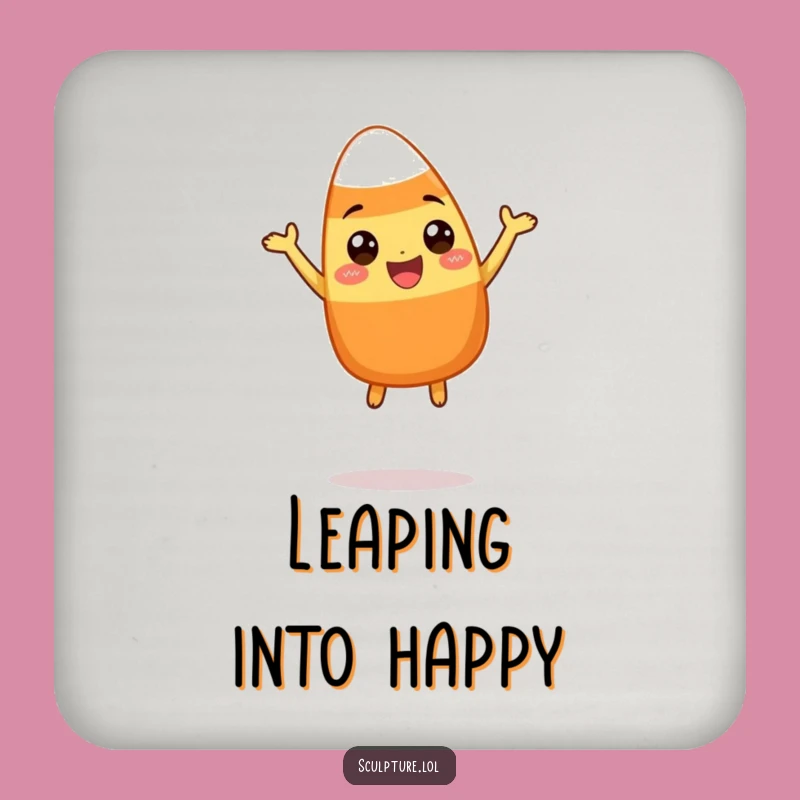 Funny Candy Corn Coaster - Leaping Character Drink Protector for Tables