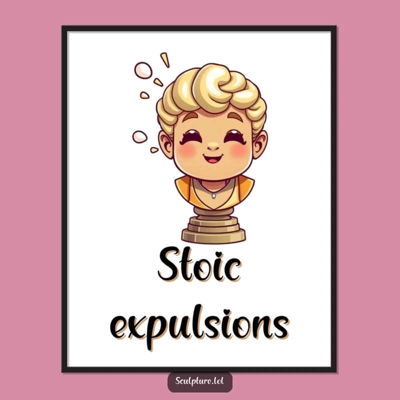 Funny Bronze Bust Poster: Cheerful Air Puffs for Artistic Humor on Your Wall