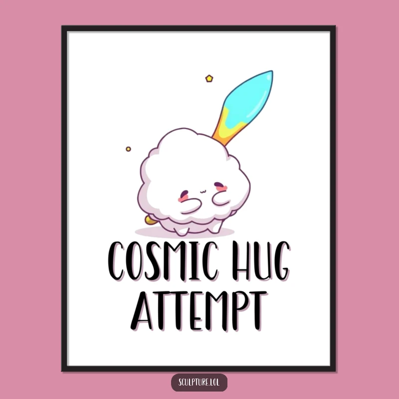 Funny Cloud Hugging Meteor Poster - Cosmic Wall Art for Dreamers Gift!
