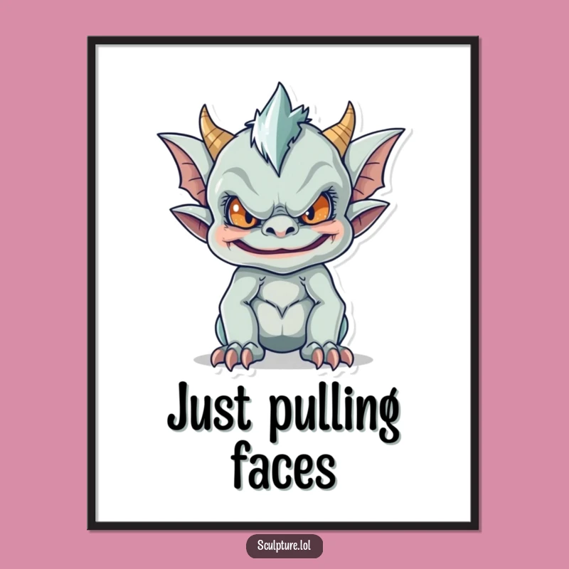 Funny Gargoyle Art Poster: Mischievous Grin, Humorous Decor