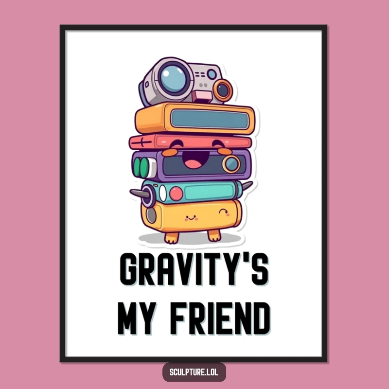 Funny Giggling Stacked Object Character Poster - Whimsical Wall Art