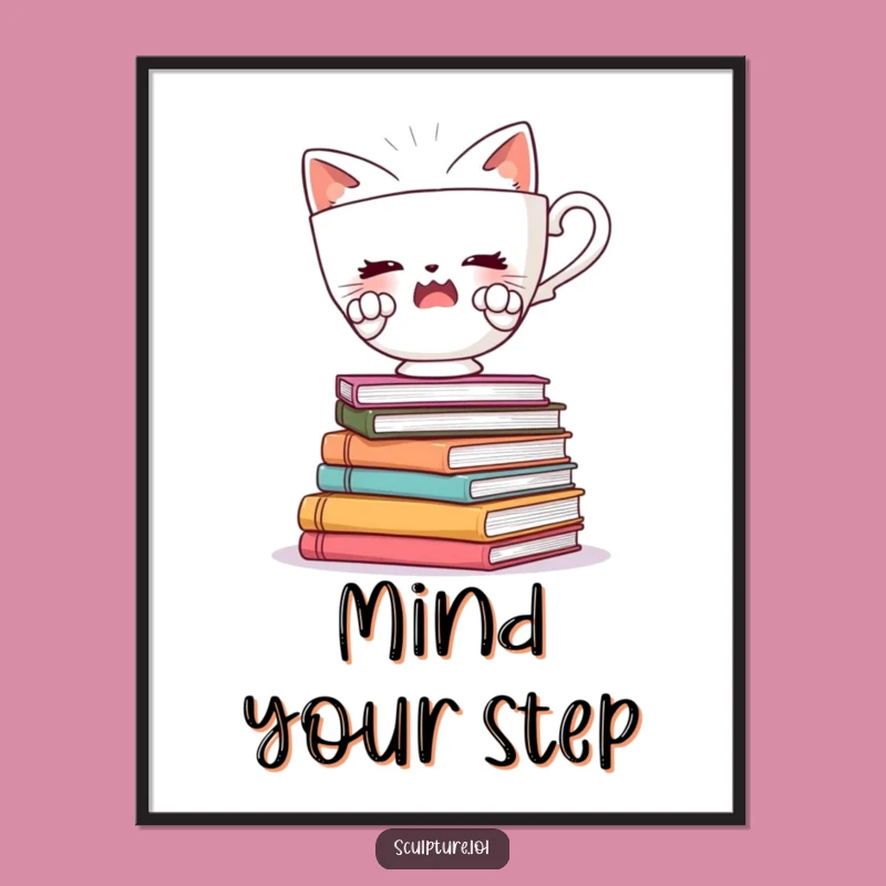 Funny Startled Teacup Poster - Whimsical Wall Art for Book Lovers Gift!