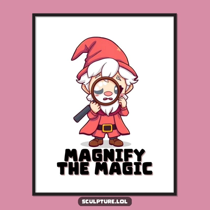Funny Tiny Wizard Magnifying Poster: Curious Magic Art Gift