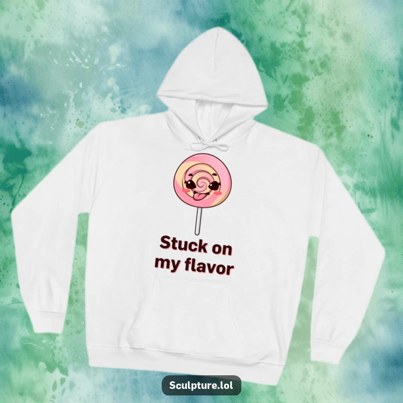 Funny hoodie designed with a mischievous lollipop character sticking its tongue out, offering warmth and a dose of sweet, sassy humor.