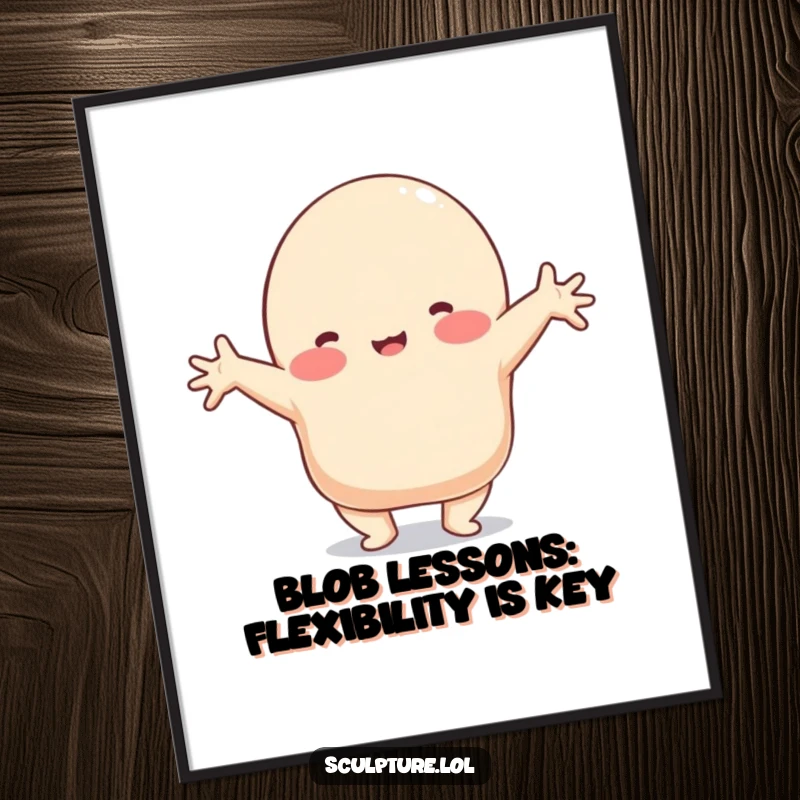 Funny Free Printable Wall Art: A playful clay blob character stretching into a ridiculously comical shape.