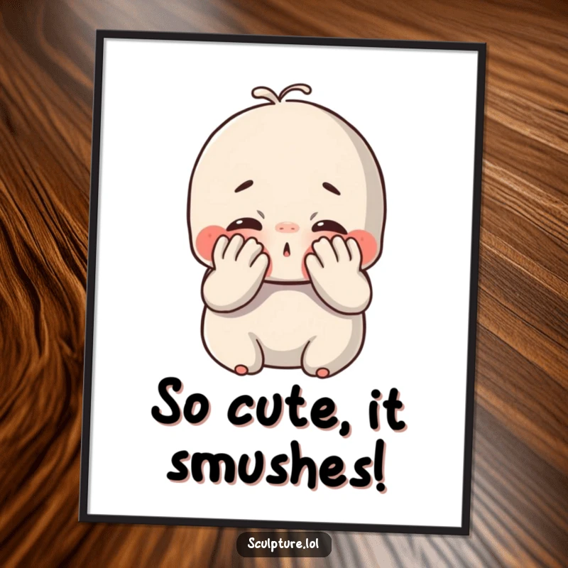 Funny Free Printable Wall Art: A chubby clay character gleefully smushes its face with its hands in a cute display.