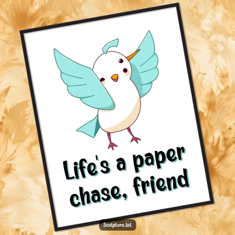 Funny Free Printable Wall Art: A vibrant origami bird captured in the act of unfolding with delight.