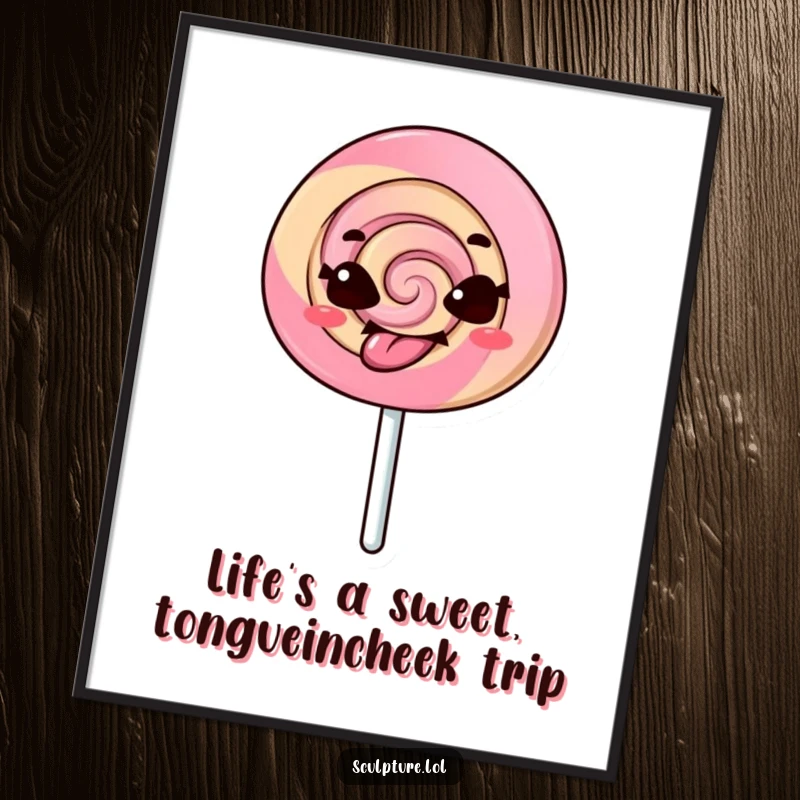 Funny Free Printable Wall Art: A mischievous lollipop character comically sticks out its tongue, adding a whimsical touch.