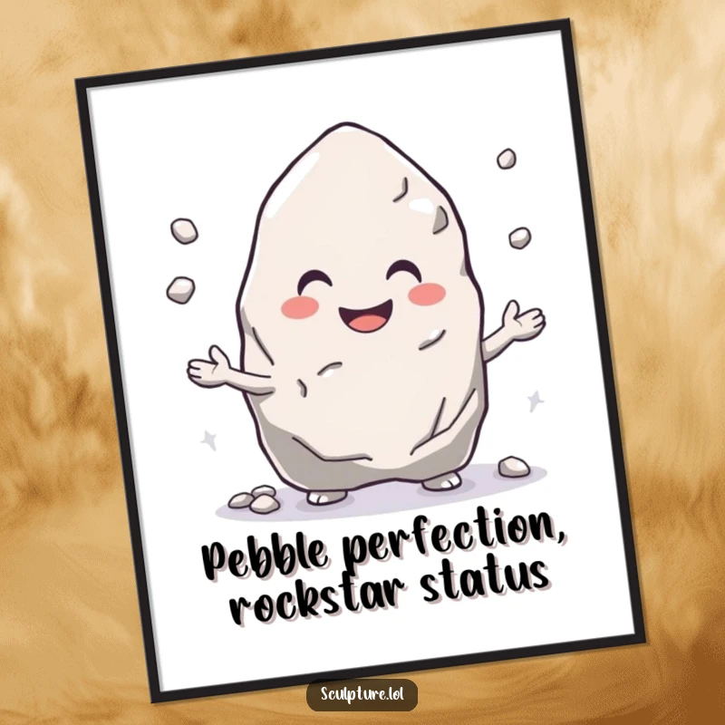 Funny Free Printable Wall Art: A smiling rock character expertly juggling small pebbles with pure joy.