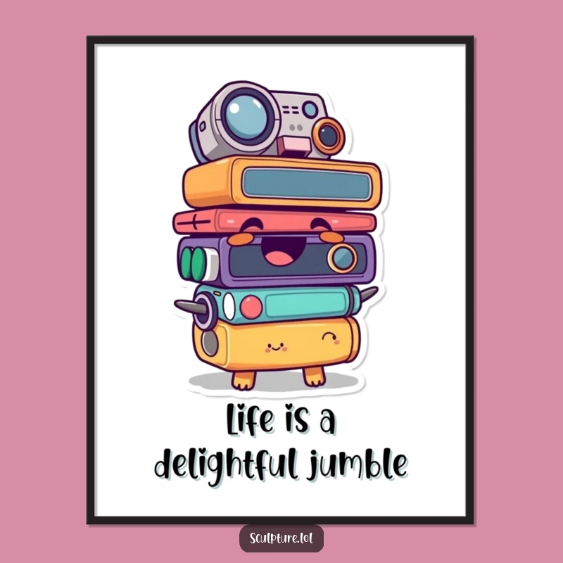 Funny Free Printable Wall Art: Giggling Found Object Stack - Quirky Downloadable Decor