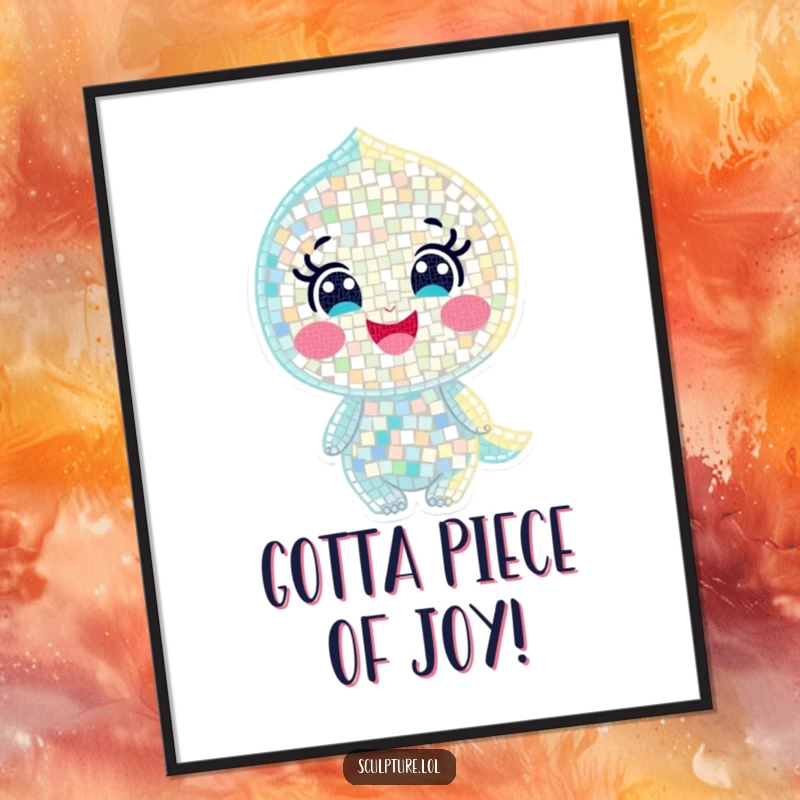 Funny Free Printable Wall Art: A joyful mosaic character composed of tiny shimmering pieces, radiating a positive, sparkling aura.