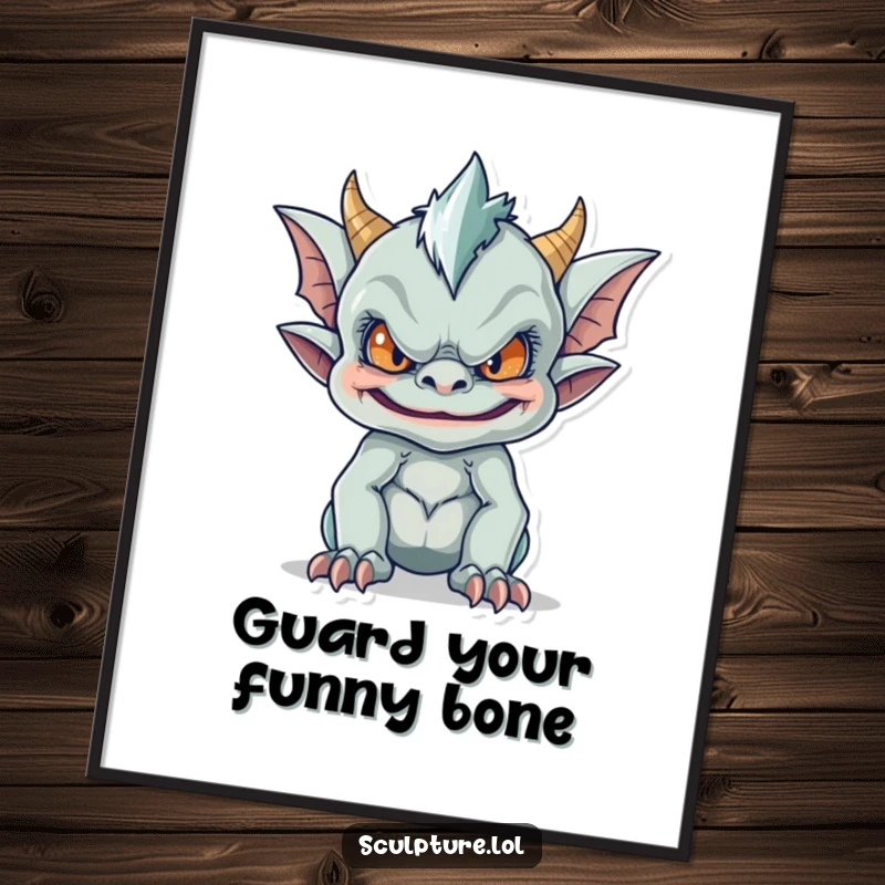 Funny Free Printable Wall Art featuring a mischievous gargoyle character pulling a funny face, adding playful charm.