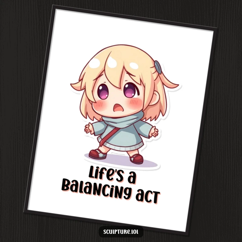 Funny Free Printable Wall Art: A surprised resin character hilariously losing its balance, adding a comical touch to decor.