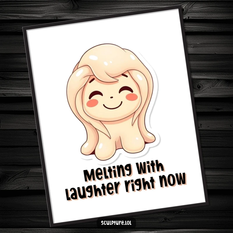 Funny Free Printable Melting Wax Wall Art: Smiling wax figure slightly melting with a look of delightful amusement.