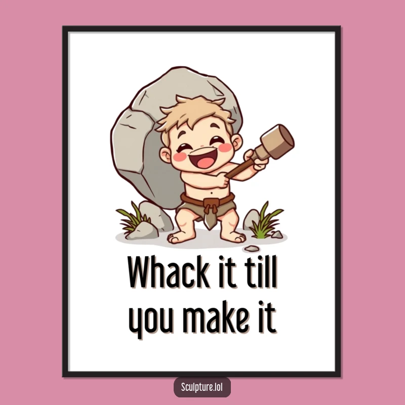 Funny Free Printable Wall Art: Cheerful Caveman Whacking Boulder for Downloadable Decor