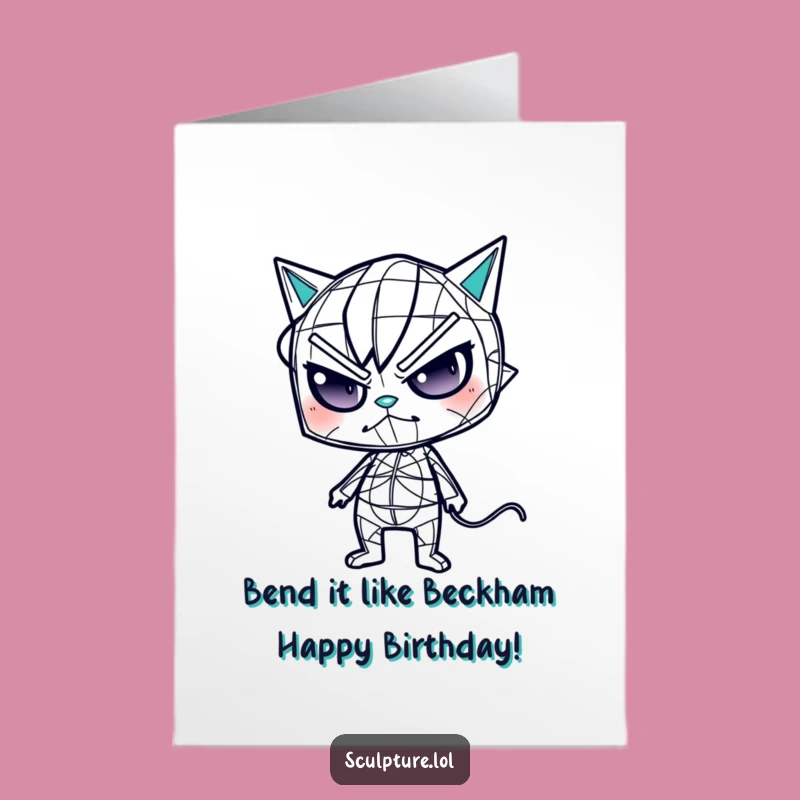 Free Printable Birthday Card: Wireframe Character Oddly Contorting - Funny Downloadable Gift