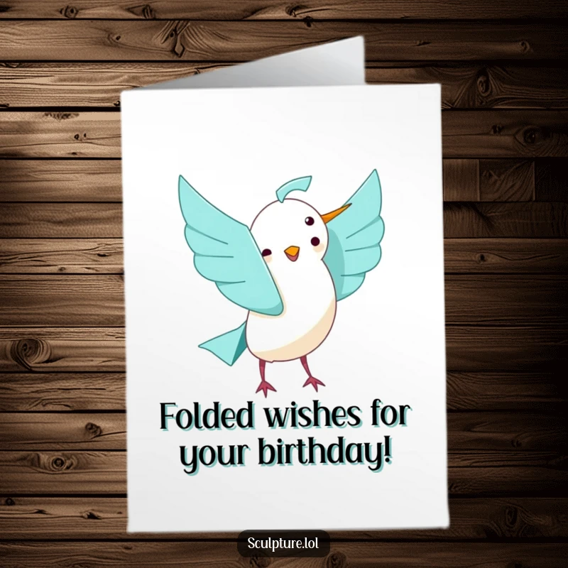 Funny Free Printable Birthday Card: A colorful origami bird mid-unfold, expressing pure delight.