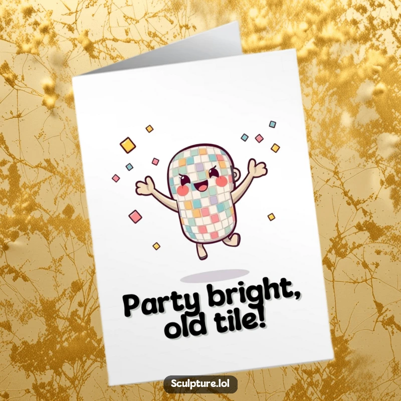 Funny Free Printable Birthday Card: A colorful mosaic tile character skillfully juggles smaller pieces, adding a festive and artistic flair to birthdays.