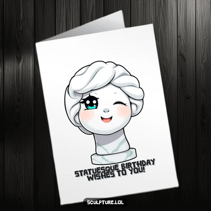 Funny Free Printable Birthday Card: A marble statue with a knowing grin, winking one eye.