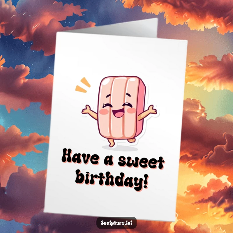 Funny Free Printable Candy Bar Birthday Card: A happy candy bar character doing a hilarious shimmy, spreading birthday cheer.