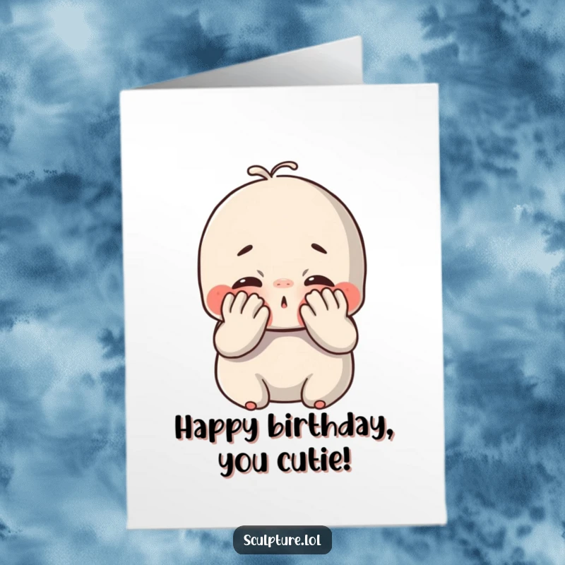 Funny Free Printable Birthday Card: A chubby clay character gleefully smushes its own face with its hands.