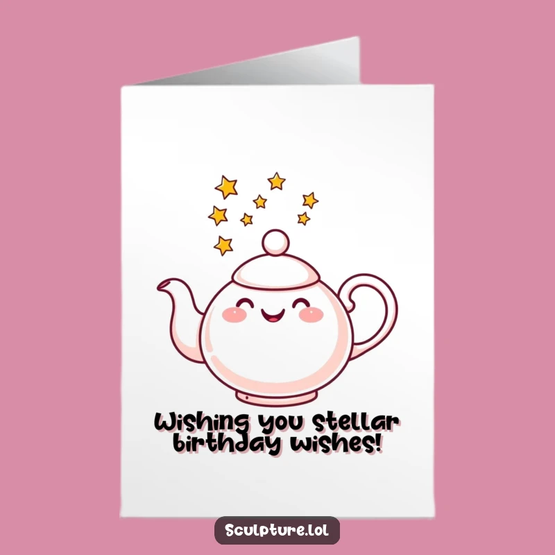 Free Printable Whimsical Birthday Card: Star Pouring Teapot, Magical Downloadable Gift!