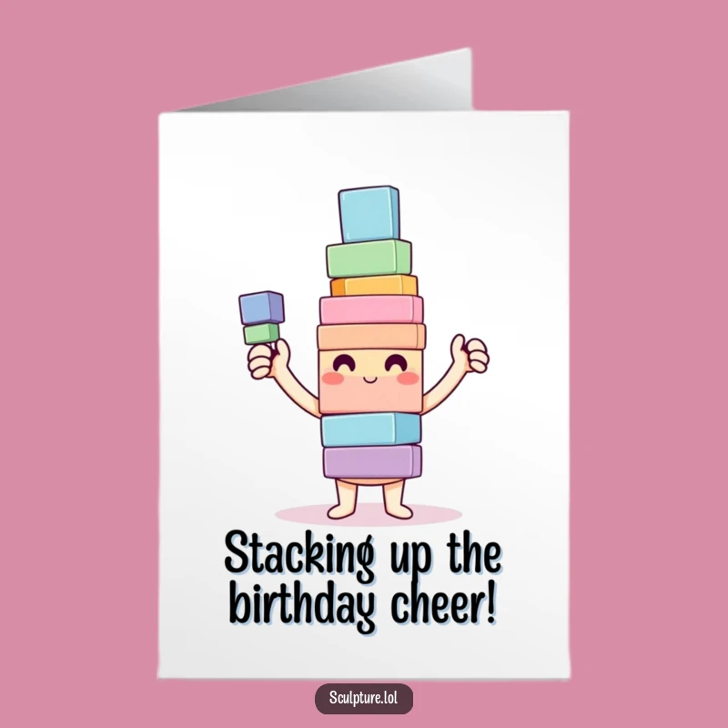 Free Printable Bday Card: Wobbly Tower Triumph Funny Downloadable Gift