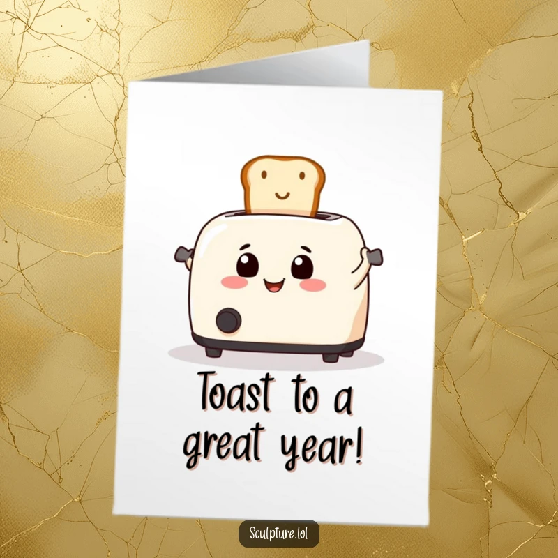 Funny free printable birthday card: a smiling toaster launching toast skyward with enthusiasm for a joyous celebration.