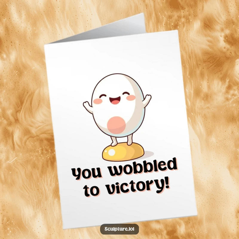 Funny Free Printable Congratulations Card: A happy abstract form character wobbling with excitement to celebrate an achievement.