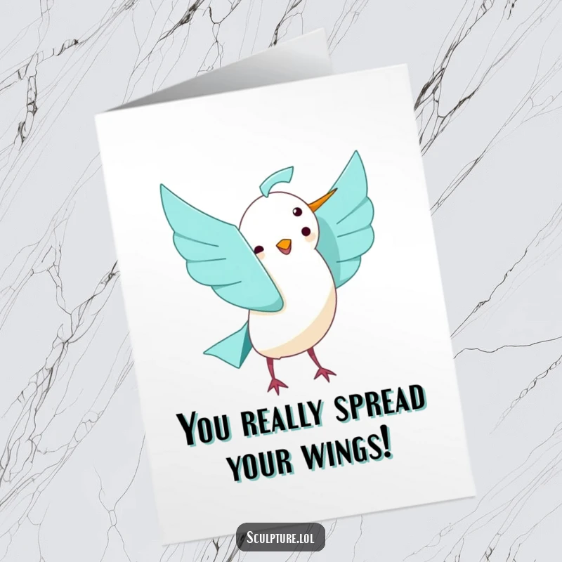 Funny Free Printable Congratulations Card: An origami bird joyfully unfurling its paper wings.