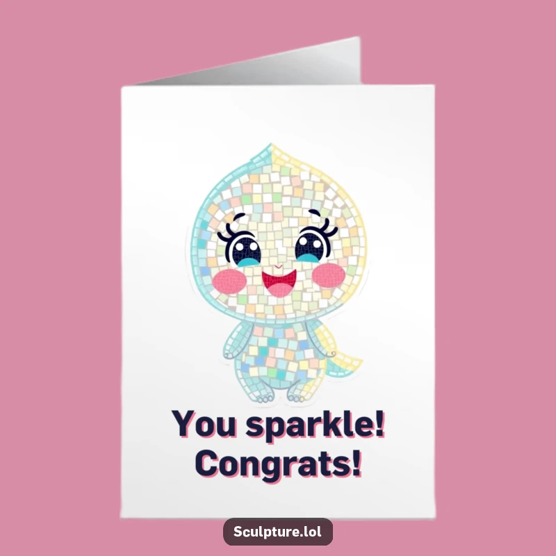 Free Printable Congrats Card: Sparkling Mosaic Character's Joyful Shine Downloadable